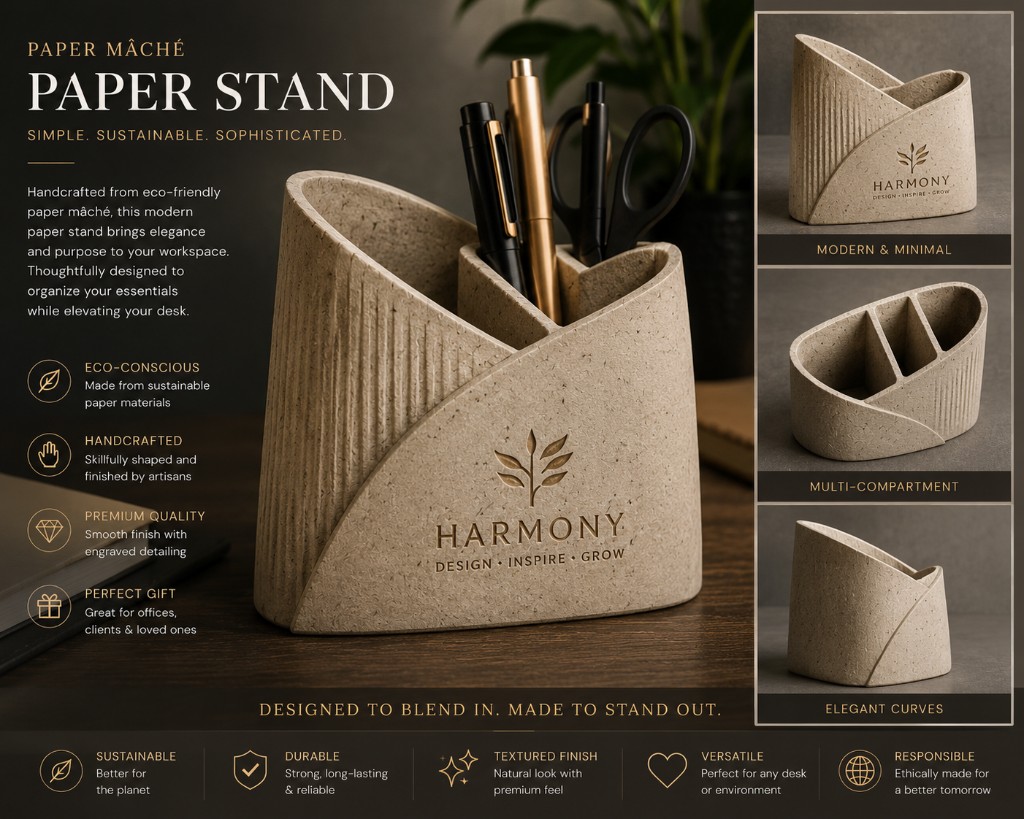 Harmony wave paper-mâché organizer with fluted texture